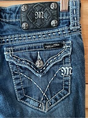 Miss Me Blue Distressed Denim Skinny Jeans w/ White Contrast Stitching Luxury